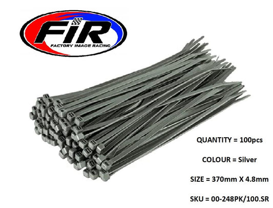 NYLON CABLE ZIP TIES - SILVER, 370mm x 4.8mm - PACK OF 100