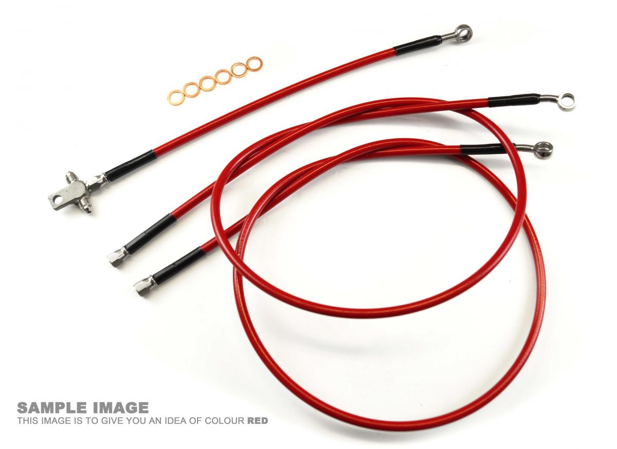 HOSE FRONT BRAKE RED / BLK YAMAHA 06-08 RAPTOR 700 + 2'' / MADE TO ORDER