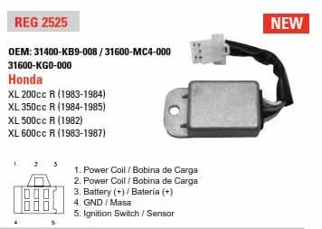 REGULATOR REG 2525 02525-04, HONDA XL / XR 31600-KA2-751, 31600-KA2-752, 31600-KG0-000, 31600-MBN-650, 31600-MBN-651, 31600-MC4-00