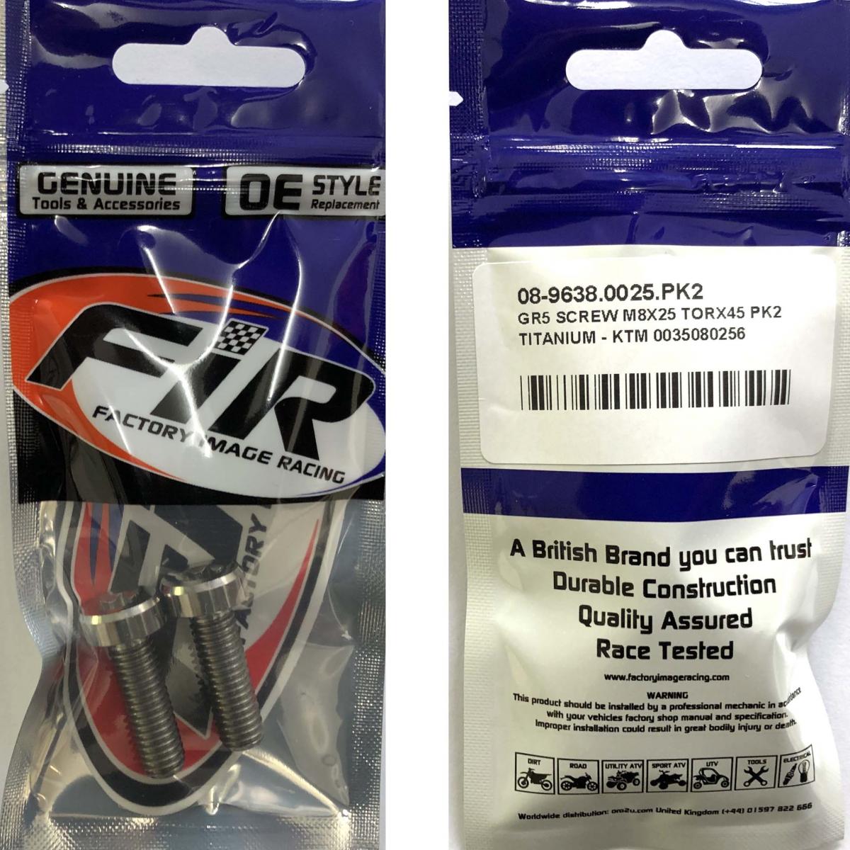 GR5 SCREW M8X25 TORX45 PK2, TITANIUM - KTM 0035080256, / 0035080256S