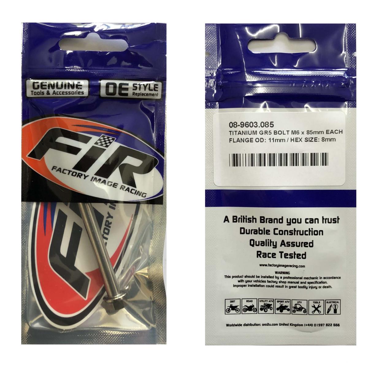 TITANIUM GR5 BOLT M6 x 85mm EACH, FLANGE OD: 11mm / HEX SIZE: 8mm, /