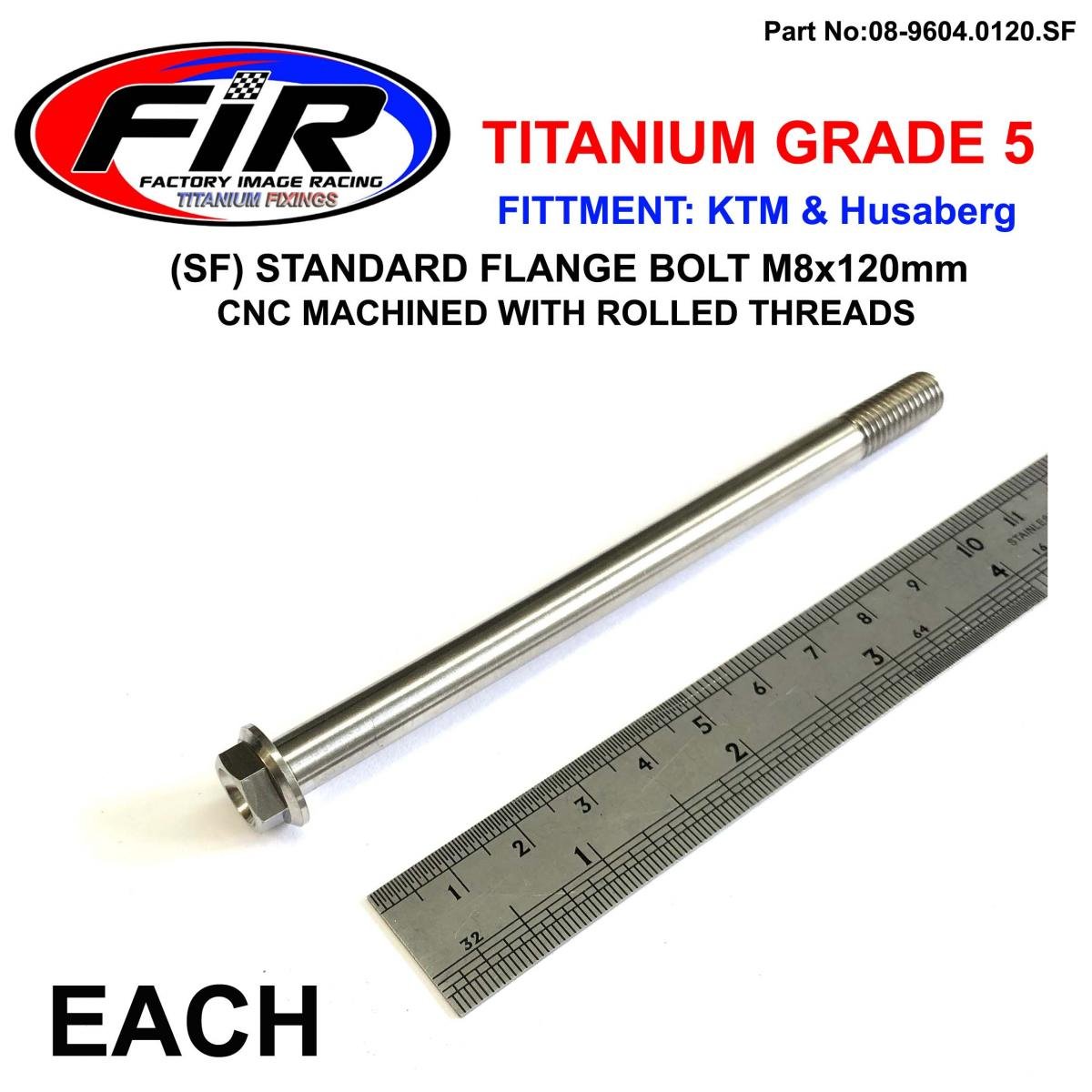 TITANIUM GR5 BOLT M8 x 120mm EACH, FLANGE OD: 14mm / HEX SIZE: 10mm, /