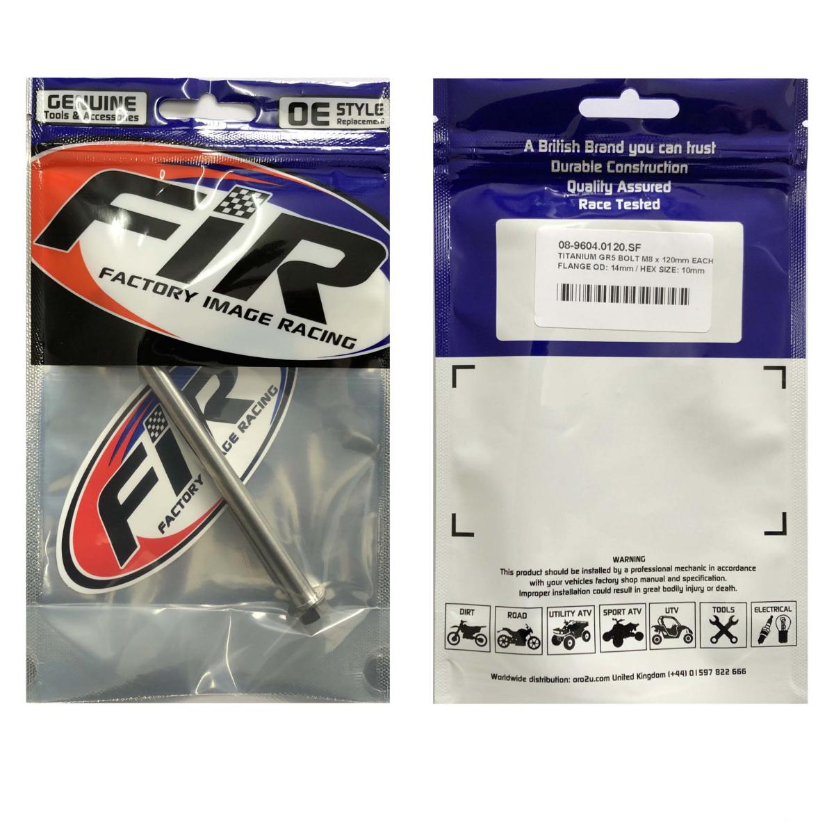 TITANIUM GR5 BOLT M8 x 120mm EACH, FLANGE OD: 14mm / HEX SIZE: 10mm, /