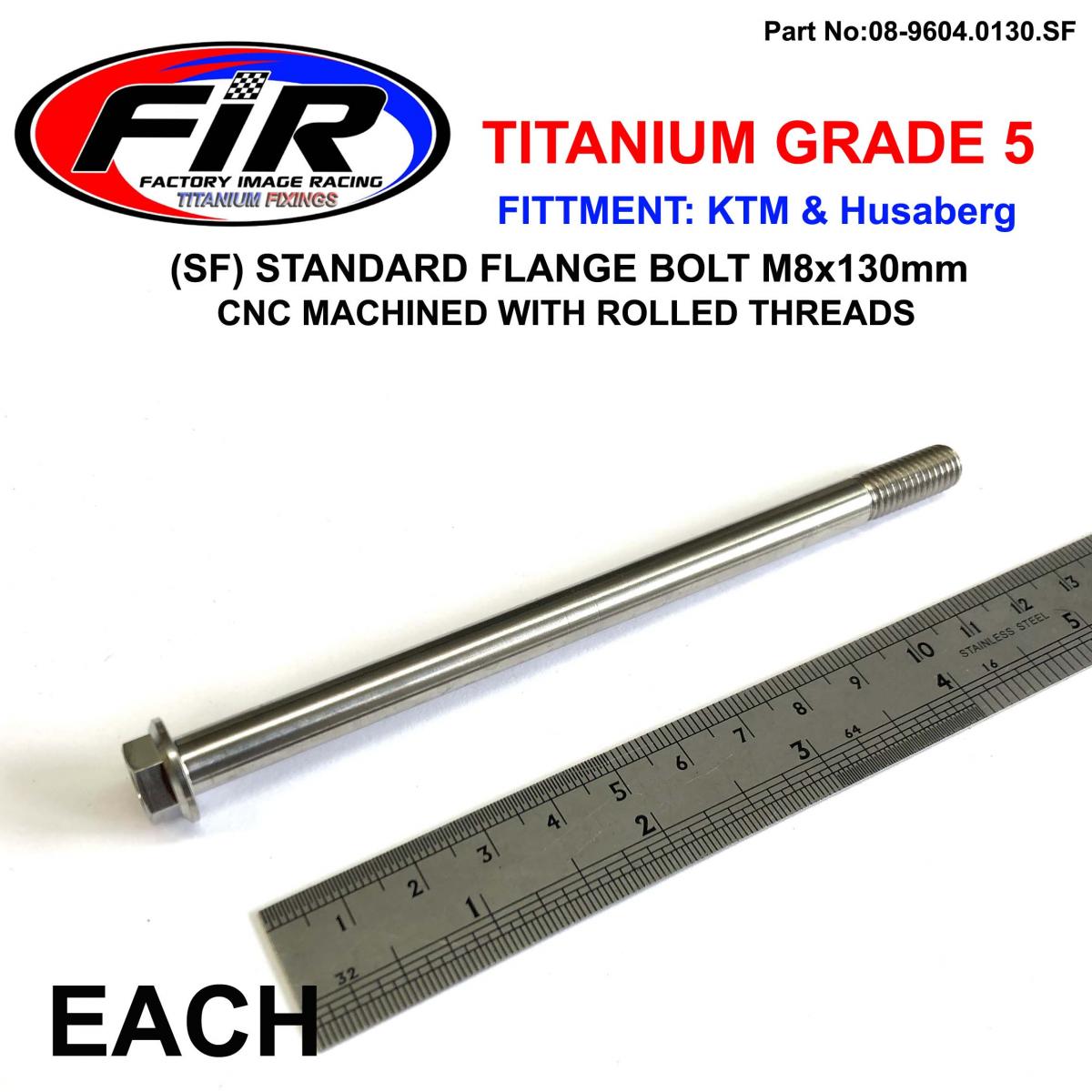TITANIUM GR5 BOLT M8 x 130mm EACH, FLANGE OD: 14mm / HEX SIZE: 10mm, /