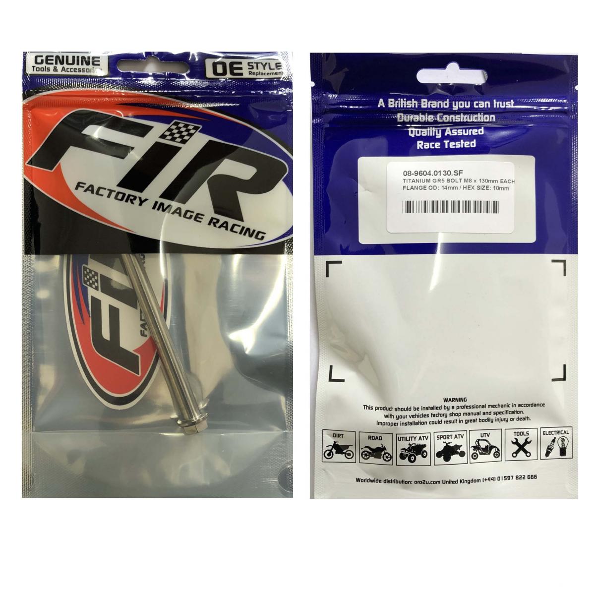 TITANIUM GR5 BOLT M8 x 130mm EACH, FLANGE OD: 14mm / HEX SIZE: 10mm, /