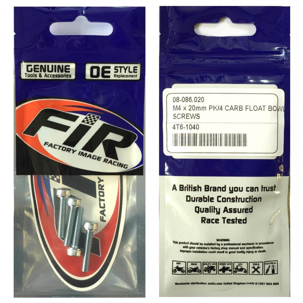M4 x 20mm PK/4 CARB FLOAT BOWL, STEEL BZP SCREWS PACK OF 4, / RE 08-9640.020