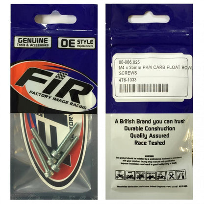 M4 x 25mm PK/4 CARB FLOAT BOWL, STEEL BZP SCREWS PACK OF 4, / RE 08-9640.012