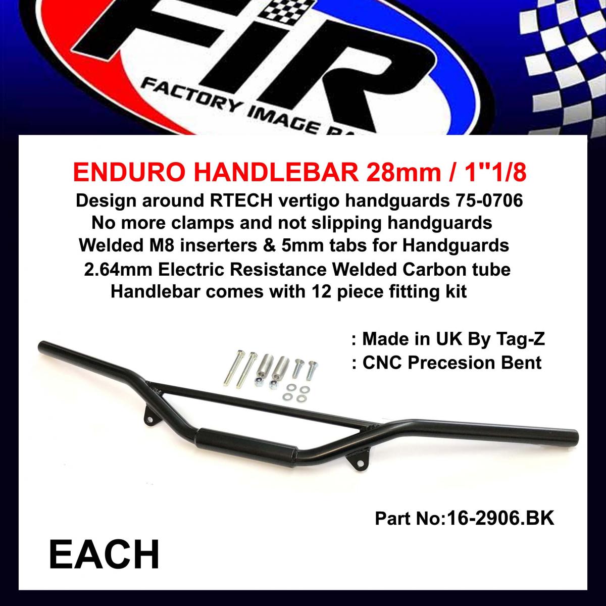 ENDURO HANDLEBAR 28mm / 1''1/8, BLACK / SUIT 75-0706 HANDGUARD RTECH