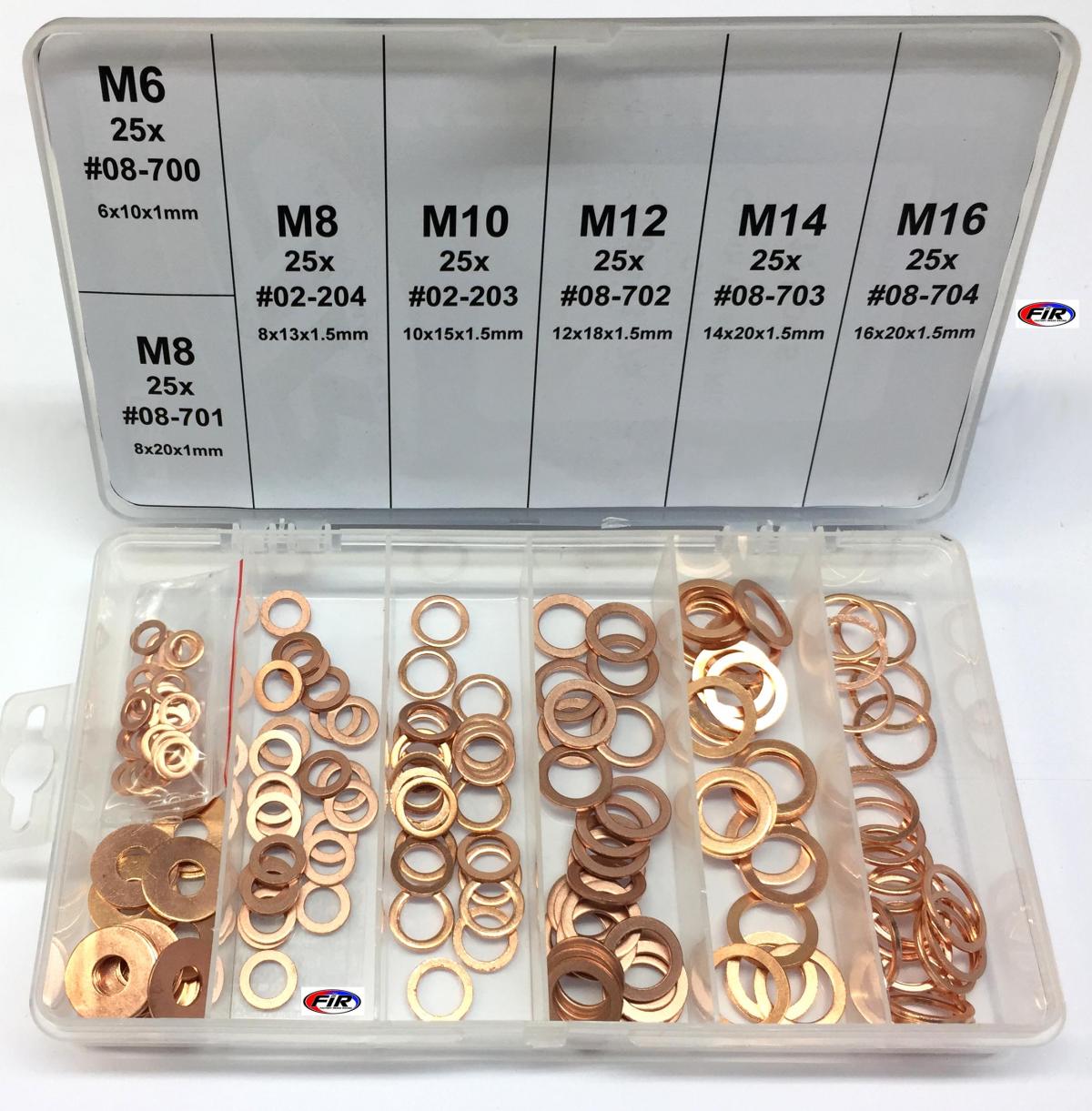 FIR COPPER WASHER KIT 150pcs, M6 M8 M10 M12 M14 &M16