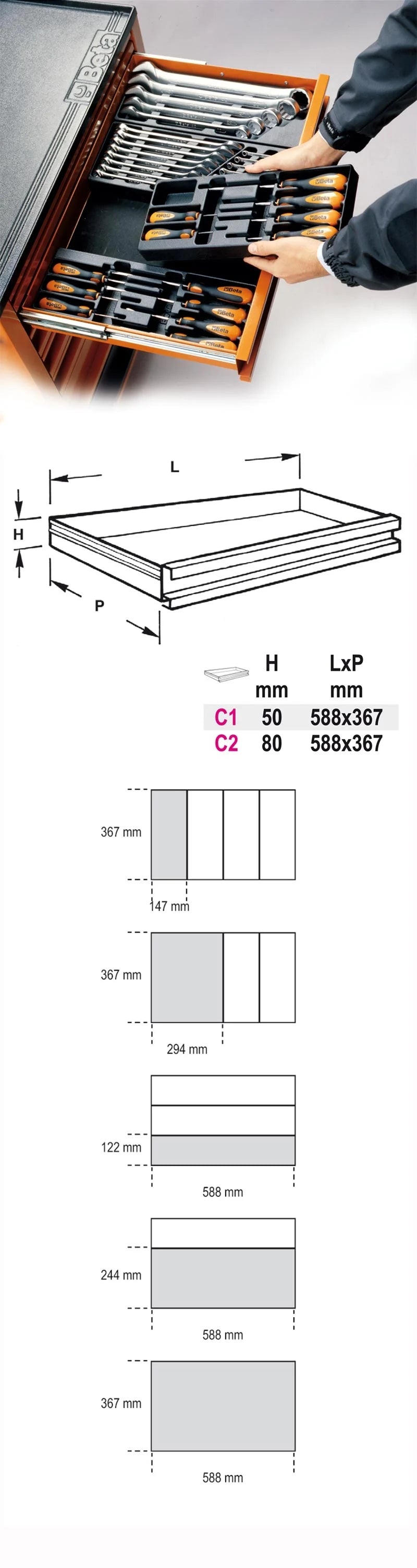 Thermoformed Trays for Small Items 50mm for Roller Cabs RSC22 RSC23 RSC23C - Beta Tools VP1