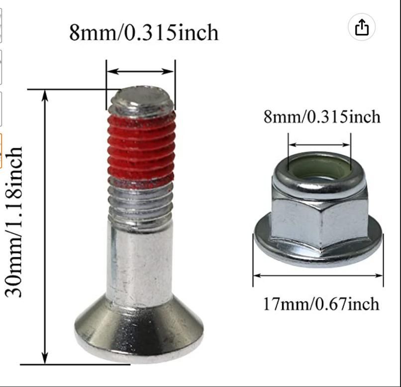 SPROCKET BOLT WITH THREAD LOCK, M8 8mm x 30mm (PACK OF 6)