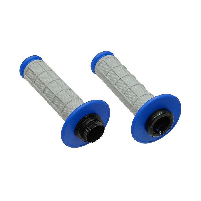 LOCK ON GRIP SET 17-22 KTM HUSQ 2-STROKE, HALF WAFFLE SOFT GREY/BLUE, ODI STYLE, FIR -