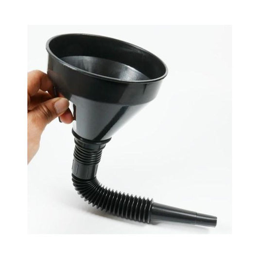 PLASTIC FLEXIBLE FUNNEL BLACK, 290MM LONG WITH FILTER MESH